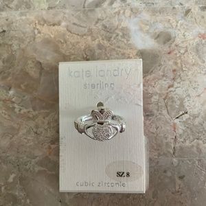 NWT KATE LANDRY CZ & sterling CLADDAGH ring SZ 8